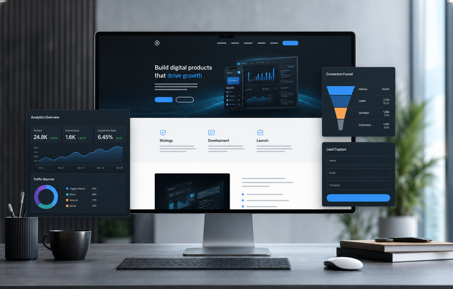 Website and landing page project interface example